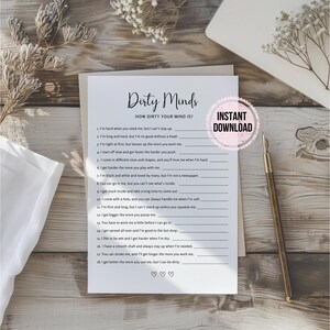 Dirty Minds Instant Download Game Card - Fun & Naughty Bachelorette Party, Bridal Shower, Girls Night, Printable Trivia, Party Games