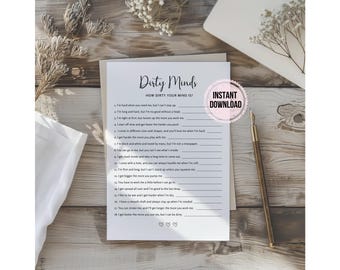 Dirty Minds Game Card Instant Download - Leuk en ondeugend vrijgezellenfeest, vrijgezellenfeest, afdrukbare trivia