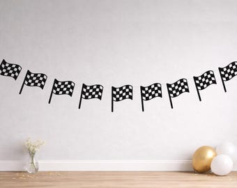 Racecar Birthday Party Decor, Checkered Flag Garland, Racing Banner, Two Fast Boy Birthday Decorations
