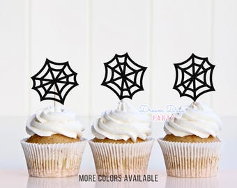 Spider Web Cupcake Toppers: Creepy Gothic Cobweb Cake Decorations, Halloween Party, Haunted House Theme