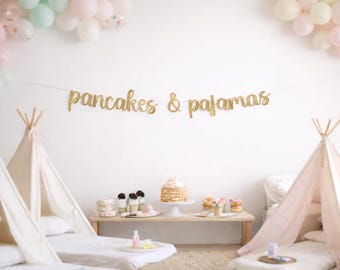 Pancakes and Pajamas Banner, Breakfast Party Banner, Pajama, Pancake Themed Supplies, Sleepover Decorations