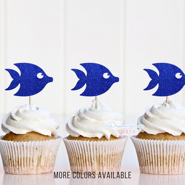 Fish Cupcake Toppers for Beach & Ocean Party Decor, Tropical Themed Sea Cake, Nautical Fisherman Decorations - Under the Sea Birthday