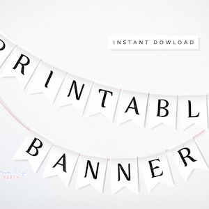 Bannière imprimable : décoration de fête minimaliste pour baby shower, anniversaire - DIY, noir et blanc