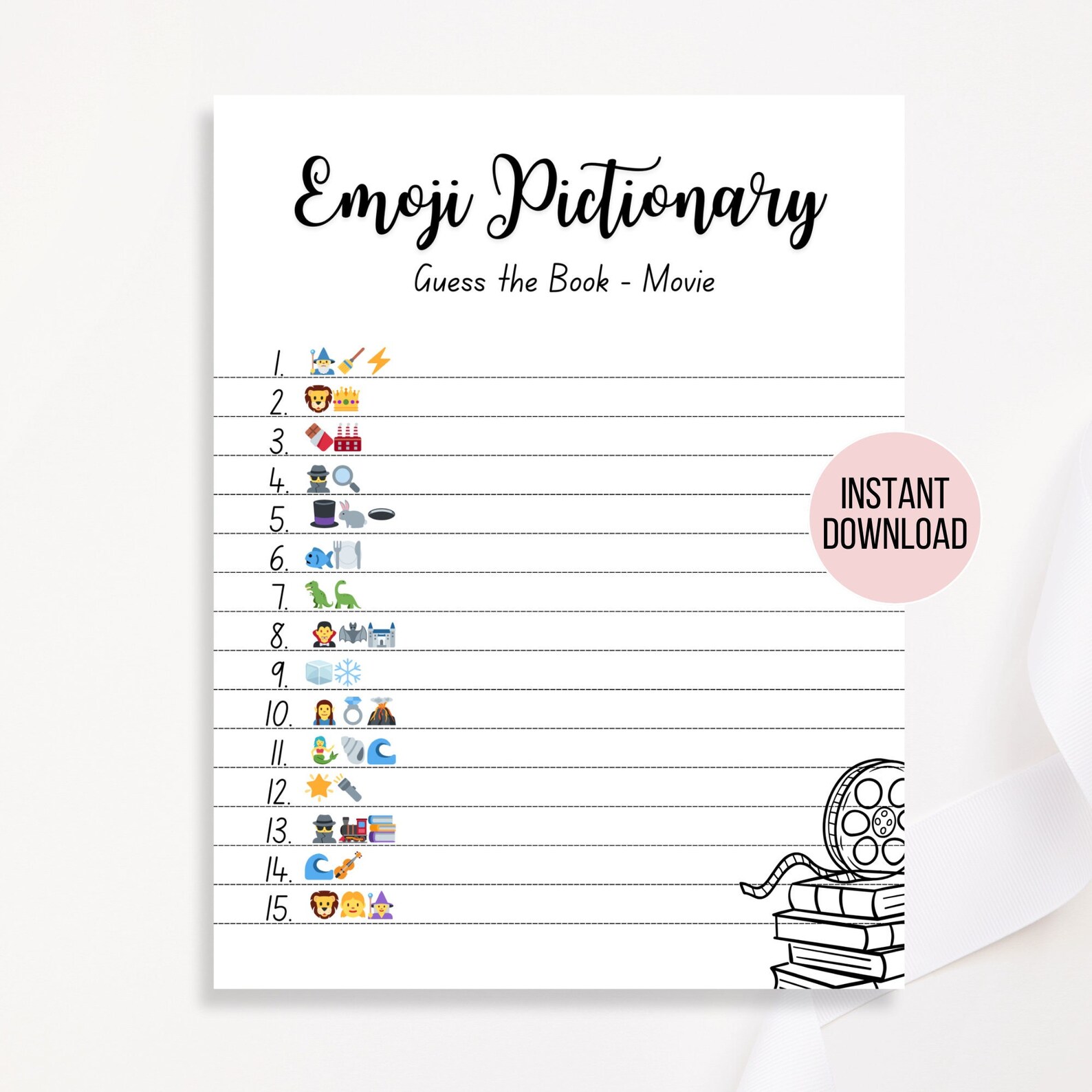 Movie Emoji Pictionary Game: Guess the Book, Printable Family Trivia ...
