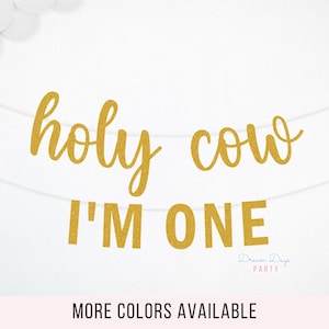 Holy Cow I&#39;m One Banner, Cow First Birthday, Cow Theme Birthday Party, Farm Birthday Party Theme Garland, Cow Birthday Banner