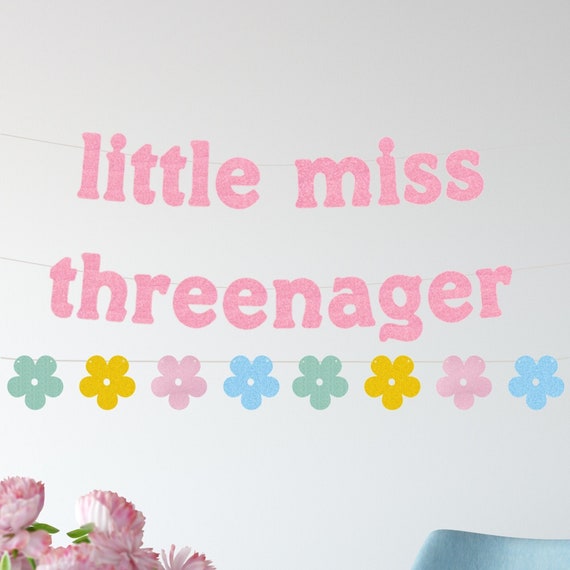 Little Miss Threenager Banner, Party Sign Decoration, 3rd Birthday Decor, Groovy Themed