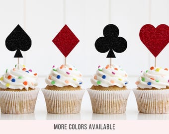 Casino Cupcake Topper, Card Suits, Poker Night Birthday Party, Vegas Theme, Luck in Love