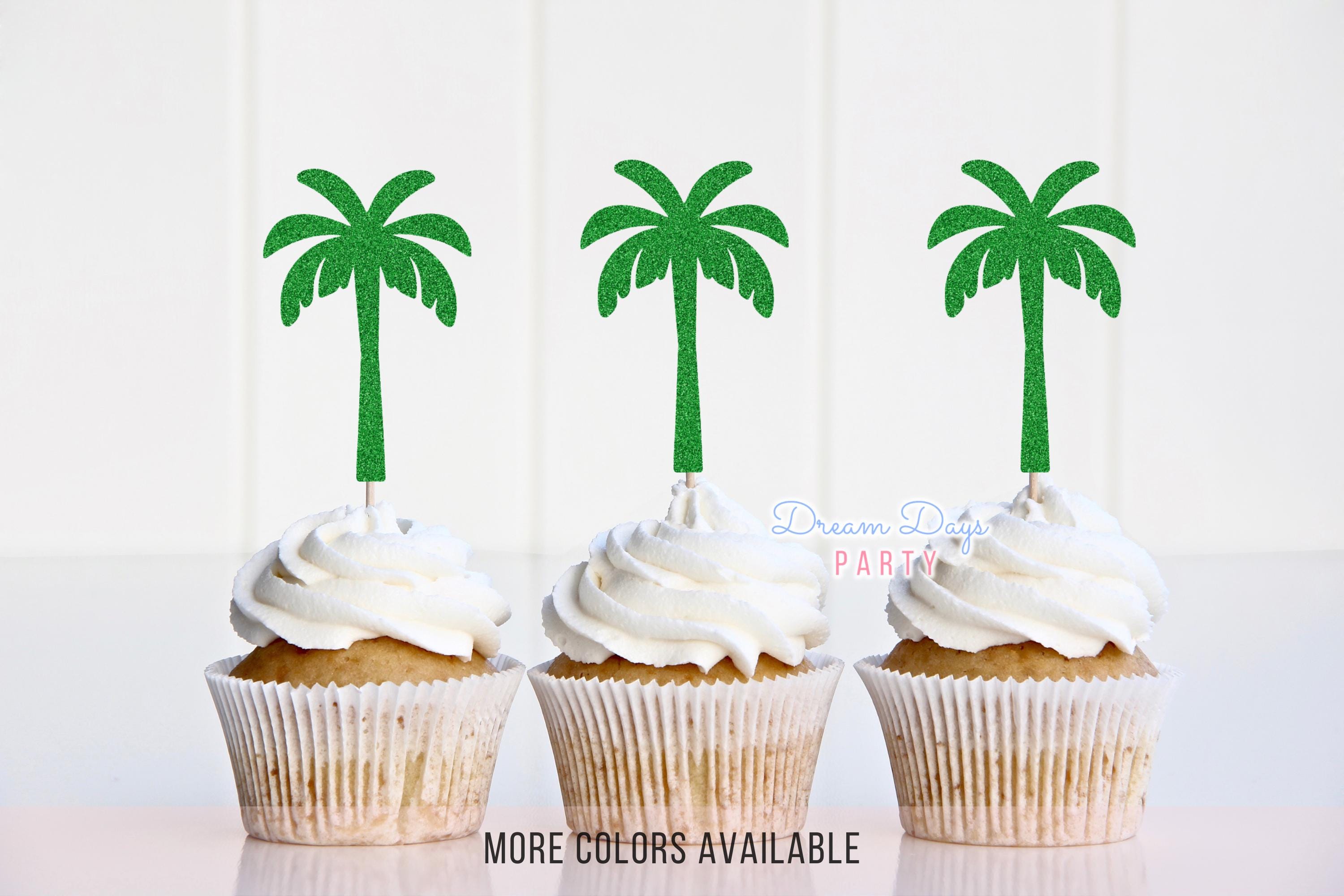 8pcs Palm Tree Cake Toppers - 5.9 Inch Plastic Coconut Tree Decorations For Beach & Tropical Parties