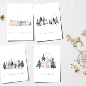 Ensemble de cartes de Noël imprimable et mignon - lot de cartes de voeux de vacances vintage et aquarelle - carte de joyeux Noël - téléchargement immédiat