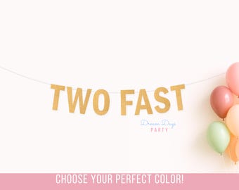 Two Fast Birthday Banner, Race Car Theme Party Decorations, 2nd Birthday Boy Glitter Garland
