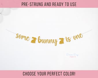 Some Bunny Is One Banner, 1st Birthday Decor, Glitter Bunny Party, Easter Spring Theme