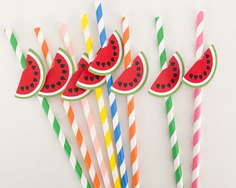 Watermelon Party Straws: One in a Melon Birthday, Picnic Theme Party Decor