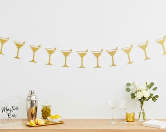 Martini Garland, Bachelorette, Bridal Shower, Cocktail Party Decor, Birthday, Baby Shower, Happy Hour, Glitter Banner