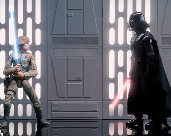 Diorama de la Estrella de la Muerte de Star Wars con muros espaciales para figuras a escala 1/12.