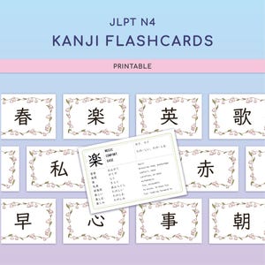 JLPT N4 Kanji-flashkort | Utskrivbara japanska studiekort | 144 Kanji med läsningar och ordförråd