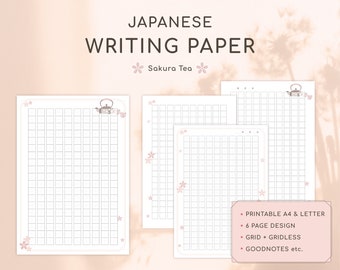 Japanese Writing Paper Printable Set - Practice Kanji, Hiragana, Katakana with Genkouyoushi - Japanese Sakura Tea