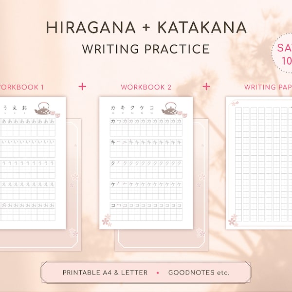 BUNDLE: Hiragana, Katakana Übungsblätter + Briefpapier. Druckbare Arbeitshefte und Briefpapier zum Üben der Sprache. Japanischer Sakura Tee