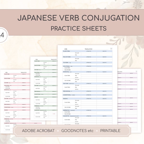 Interactive Japanese Verb Conjugation Study Notebook A4