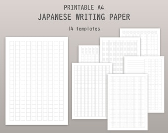 Puede incluir: Papel de escritura japonés A4 imprimible con 14 plantillas. El papel está dividido en cuadrados para practicar la caligrafía japonesa.