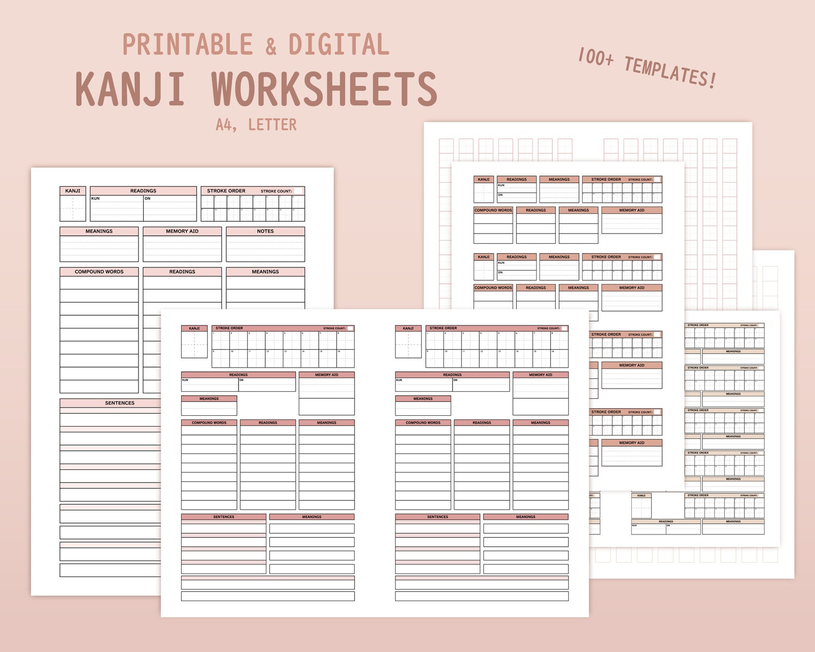 100 Templates for Japanese Study Kanji Worksheets and Writing Paper ...