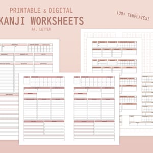 Kanji Übungsblätter: Japanische Vorlagen und Briefpapier, rosa (druckbar & digital PDF)