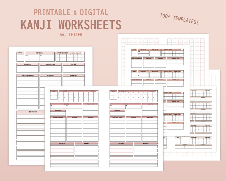 100 Templates for Japanese Study Kanji Worksheets and Writing Paper ...