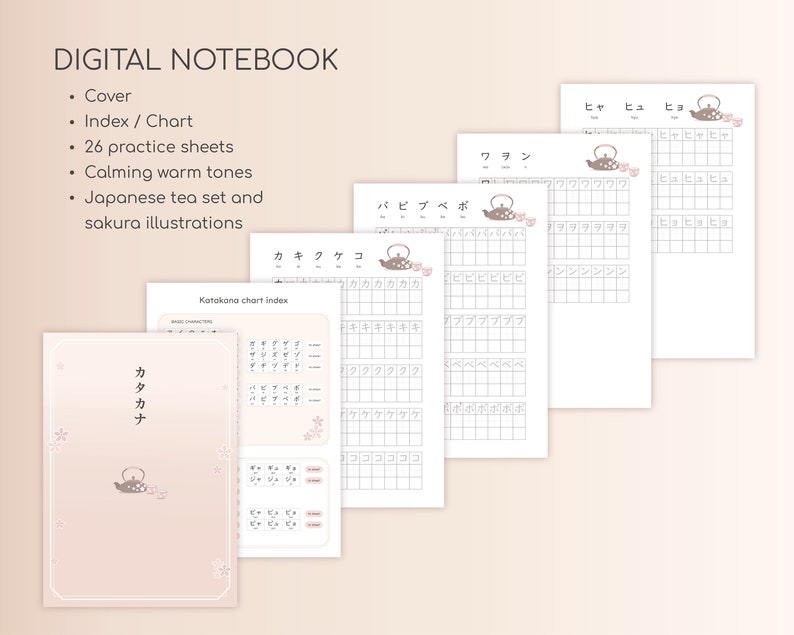 Printable Katakana Practice Sheets With Japanese Sakura Tea Set - Learn ...
