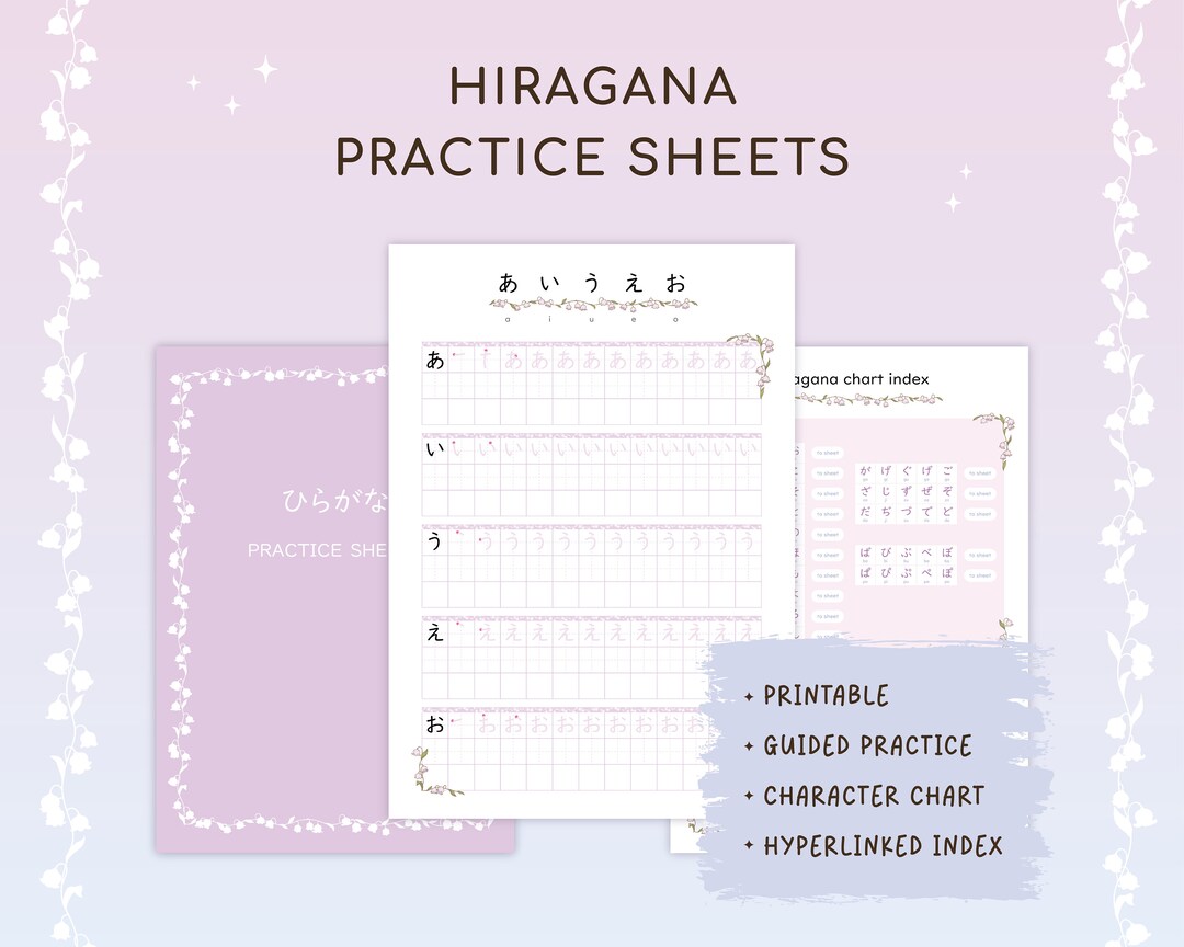 Printable Hiragana Practice Sheets: Learn Japanese (A4 & US Letter) - Etsy