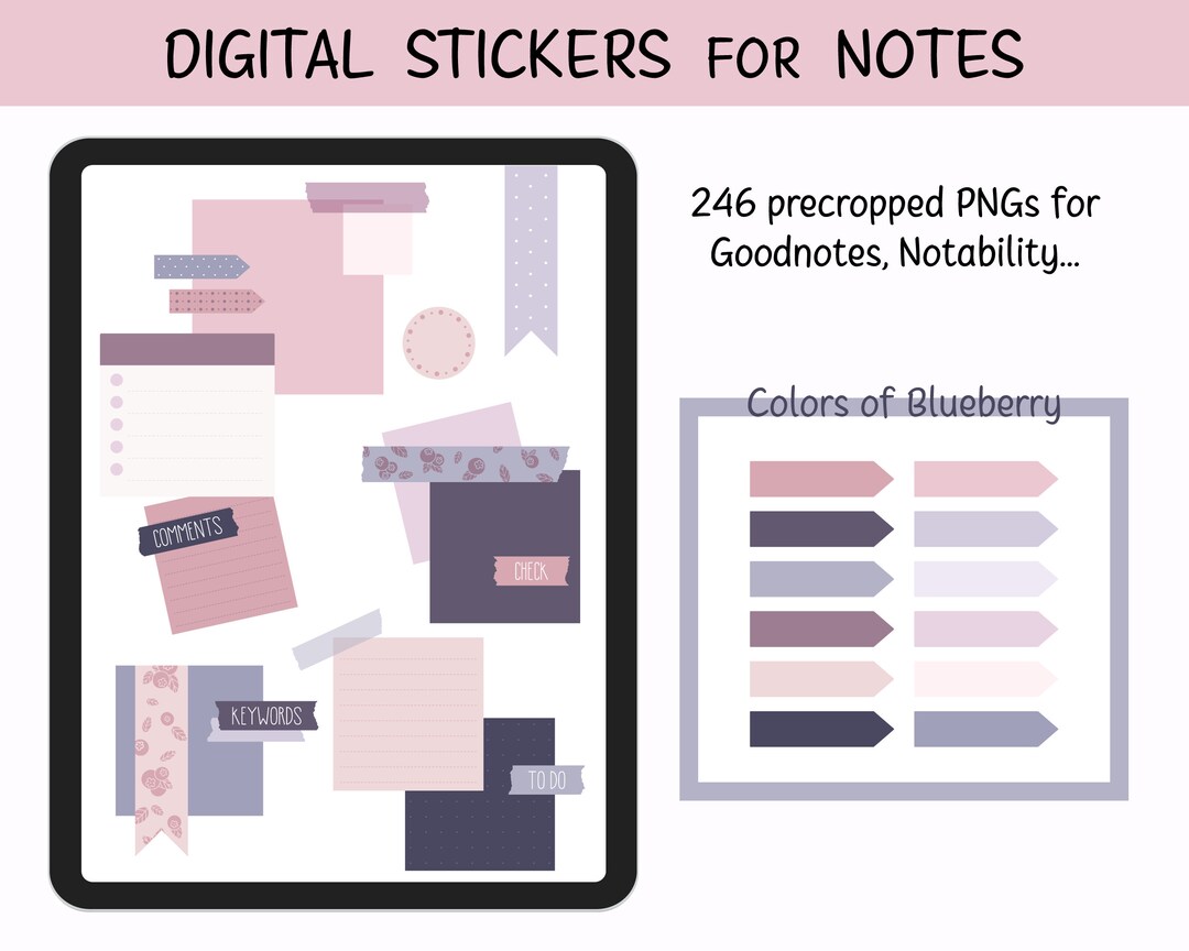 Digital Note Stickers Goodnotes, Canva, Notability and More Pink and