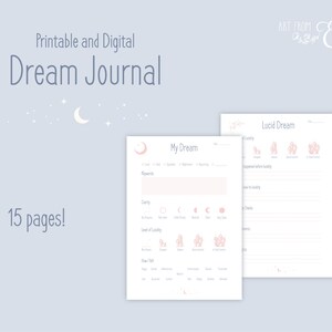 Moon Crystal Dream Journal is Printable and Digital and it has whopping 15 pages! It has beautiful and elegant artwork, and the colors are soft Pink and Blue. The templates are easy to read, clear and supports your journey in Dreamland.