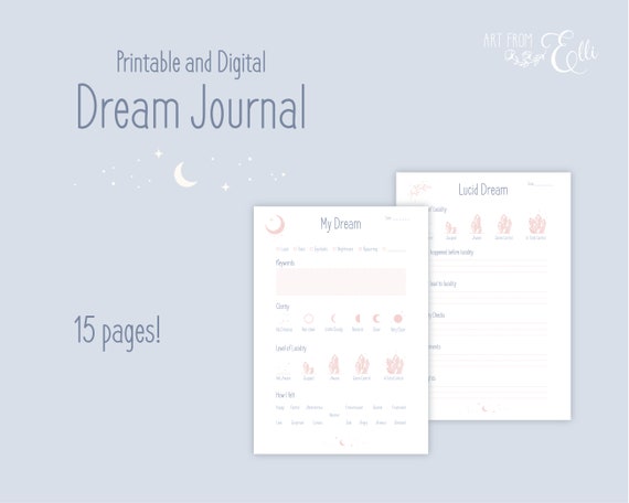 Moon Crystal Dream Journal: Pink & Blue Printable Template (PDF, A4)