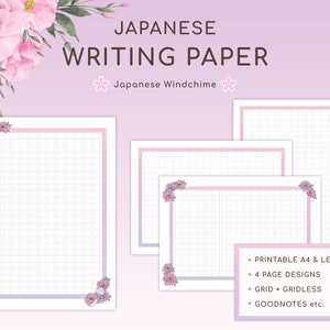 Printable Japanese Writing Paper Set - Practice Kanji, Hiragana, Katakana with Genkouyoushi - Japanese Wind chime