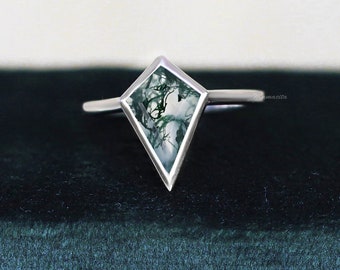 Natural Moss Agate Kite Cut Ring Engagement Ring For Bride, Ring Set For Wedding, ""Gift For Adorable Mother And Loving Sister"" RN029