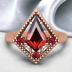 Kite Cut Red Garnet Ring, 925 Sterling Silver Ring, Wedding Engagement Ring, Bride Ring, Art Deco Ring, Promise Ring, Gift For Her, RN077