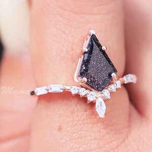Kite Cut Blue Sandstone Ring, Rose Gold Ring, Solitaire Ring, Wedding Engagement Ring, Promise Ring For woman, Art Deco Ring, RN041
