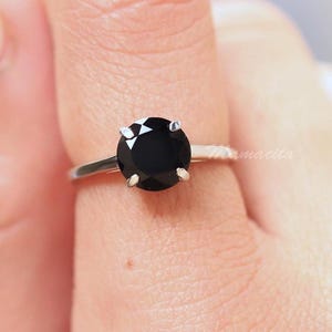 Black Onyx 925 Sterling Silver Ring, Round Cut Solitaire