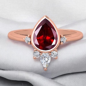 Pear Cut Red Garnet Ring,925 Sterling Silver, Engagement Anniversary Ring, Art Deco Ring, Promise Ring For Her, Gift For Her, RN081