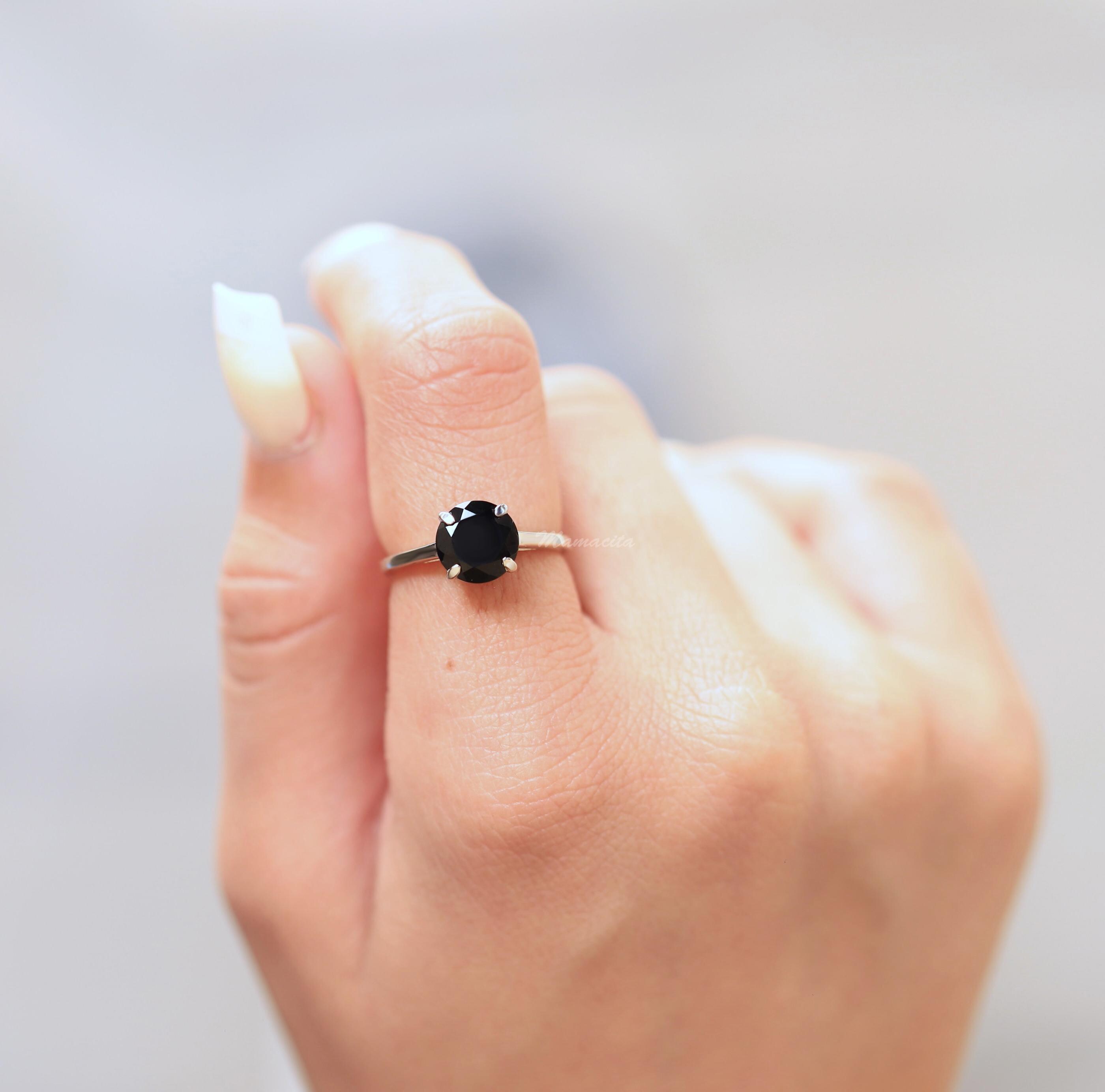 RINりん様　ブラック Black Onyx Round Cut Ring, 925 Sterling Silver Ring, Wedding