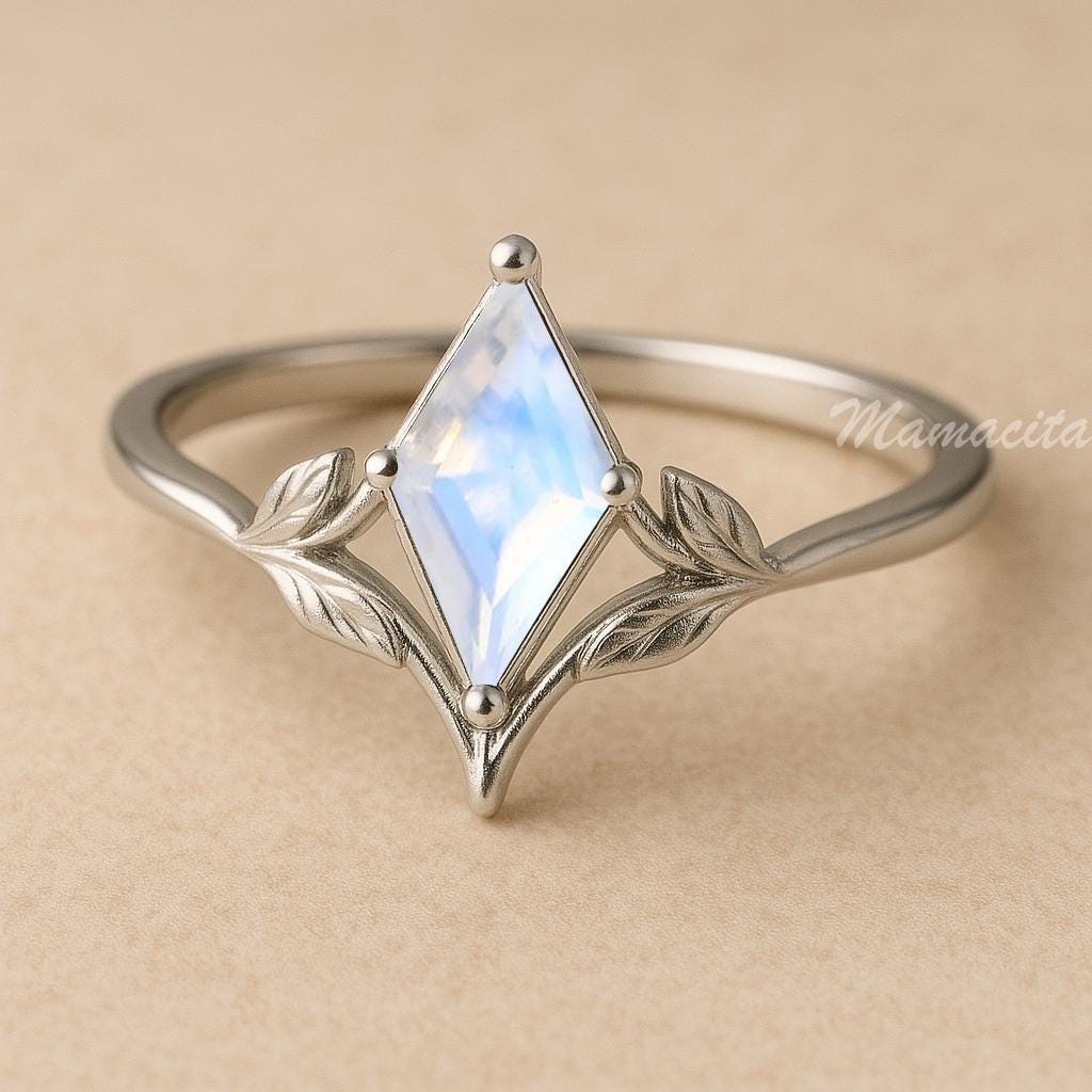 Moonstone Kite Cut Ring - Leaf Engagement Ring - Nature Inspired Silver Ring - Boho Promise Ring - Dainty Handmade Ring - Unique Gift RN518