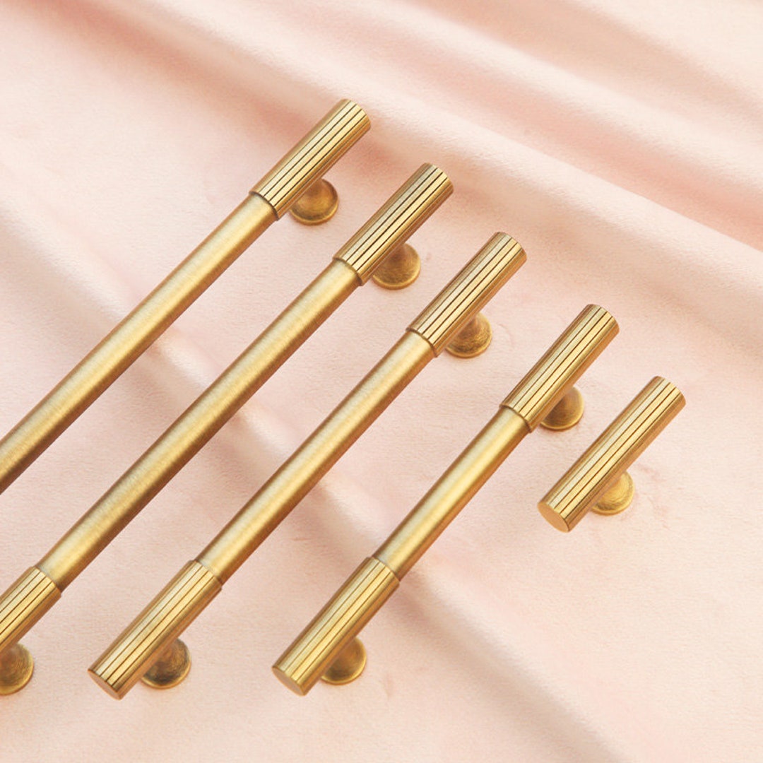 Knurled Handlessolid Brass Tbar Handles for Kitchen Etsy