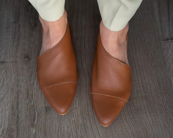 Leather Women Loafers, Pointed Toe Flats, Leather Slippers, Women
