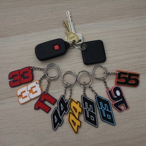 Formula One (F1) Driver Number Keychains; 3D Printed Plastic