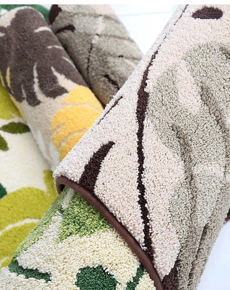 Leaf Shaped Bath Mat Green Leaves Bath Rug Botanical Soft Etsy