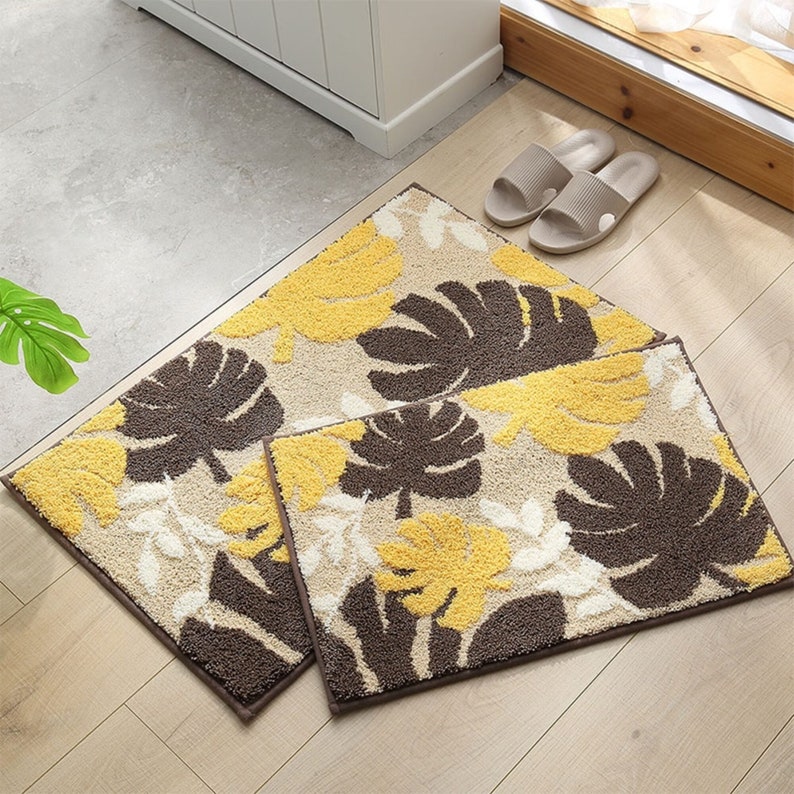 Leaf Shaped Bath Mat Green Leaves Bath Rug Botanical Soft Etsy