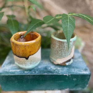 Handmade ceramic cup 2 piece set orange mint