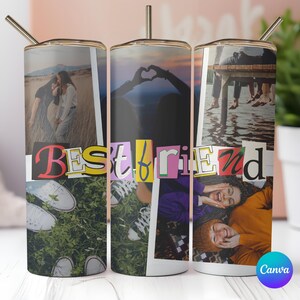 Best Friend Collage Tumbler – cyfrowy projekt w stylu scrapbookingu do sublimacji. Idealny do świętowania przyjaźni z wyjątkowymi wspomnieniami!