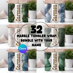 32 Marble Tumbler Wrap Bundle: Elegant marble designs for tumblers, perfect and customizable with names. Ideal for classy gifts.