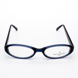 Trussardi vintage eyeglasses, oval, blue, black, made in Italy, new old stock