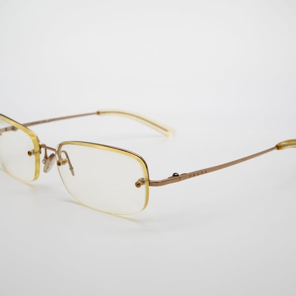 Prada vintage eyeglasses, made in Italy, rimless rectangular optical frame, new old stock