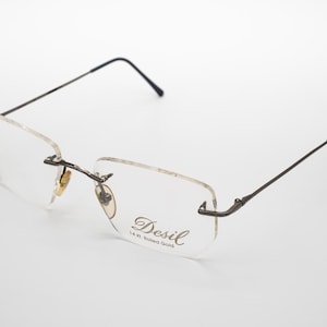Desil vintage eyeglasses, 14KT rolled gold rimless optical frame made in Italy, new old stock